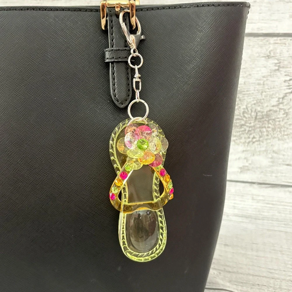 Rhinestone and Beaded Sandal Flip Flop‎ Purse Charm Bag Accessory Keychain